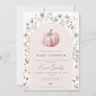Uitnodiging Little Pumpkin Baby Shower, Roze Pompo