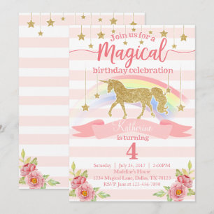 Uitnodiging Magical Rainbow Unicorn Birthday Party