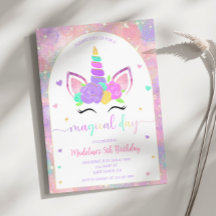 Uitnodiging Magical Rainbow Unicorn Birthday Party