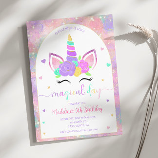 Uitnodiging Magical Rainbow Unicorn Birthday Party