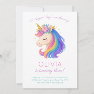 Uitnodiging Magical Rainbow Unicorn Birthday Party