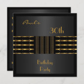 Uitnodiging Mannen 30e verjaardag Black Gold (Voorkant / Achterkant)