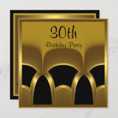 Uitnodiging Mannen 30e verjaardag Black Gold Met (Voorkant / Achterkant)