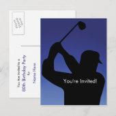 Uitnodiging mannen Golf Blue Briefkaart (Voorkant / Achterkant)