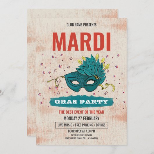 Uitnodiging Mardi Gras (Voorkant / Achterkant)