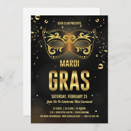 Uitnodiging Mardi Gras (Voorkant / Achterkant)
