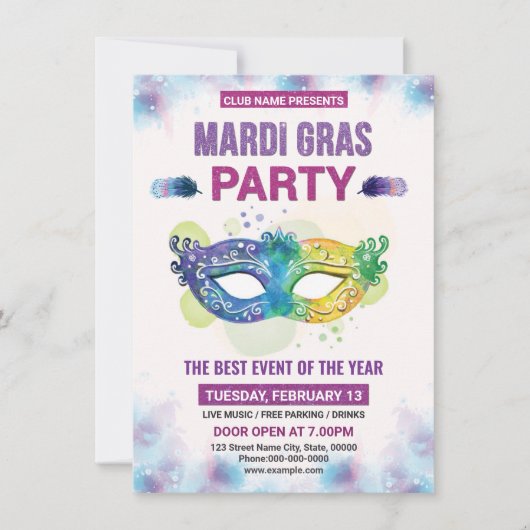 Uitnodiging Mardi Gras (Voorkant)