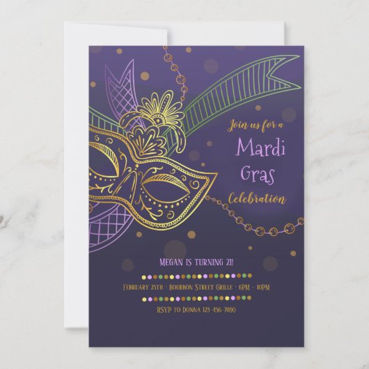 Uitnodiging Mardi Gras Feest (Voorkant)