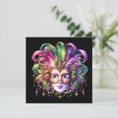 Uitnodiging Mardi Gras Masquerade Party (Staand voorkant)