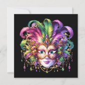 Uitnodiging Mardi Gras Masquerade Party (Voorkant)