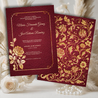 Uitnodiging Marsala Gouden Rozen Bruiloft