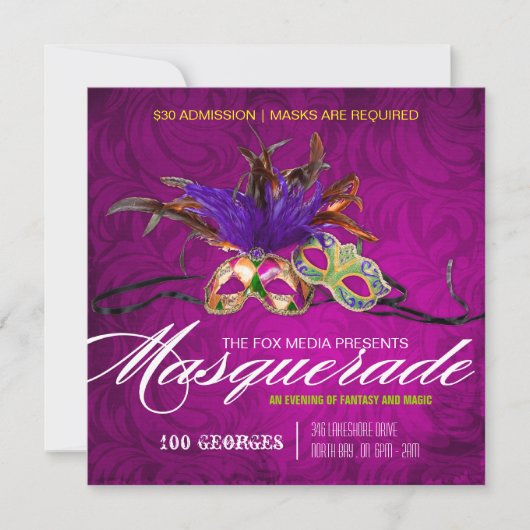 Uitnodiging Masquerade Party (Voorkant)