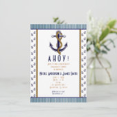 Uitnodiging met blauw-wit gestreepte anker (Staand voorkant)