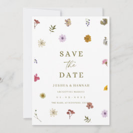 Uitnodiging met geperste bloem om de datum te rese