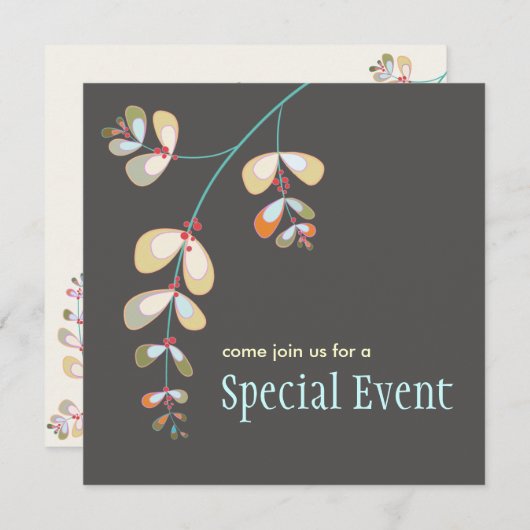 Uitnodiging met juwelenbladeren (Voorkant / Achterkant)