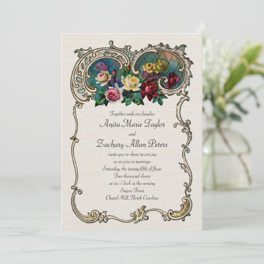 uitnodiging met lijst en rozen (Staand voorkant)