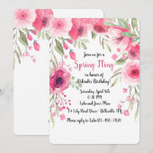 Uitnodiging met roze bloemen luifel (Voorkant / Achterkant)