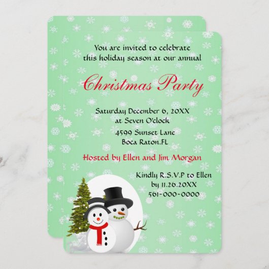 Uitnodiging met Snowman om kerstfeest te vieren (Voorkant / Achterkant)