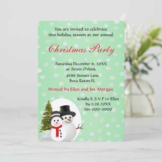 Uitnodiging met Snowman om kerstfeest te vieren (Staand voorkant)