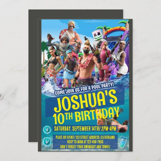 Uitnodiging met spelthema (Voorkant / Achterkant)