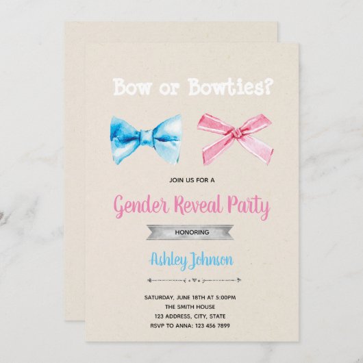 Uitnodiging met strikken of vlinderdas (Voorkant / Achterkant)