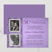 Uitnodiging met vintage damast en twee foto's voor (Voorkant / Achterkant)