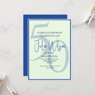 Uitnodiging Modern Script Blauw 50 Fabulous Verjaa