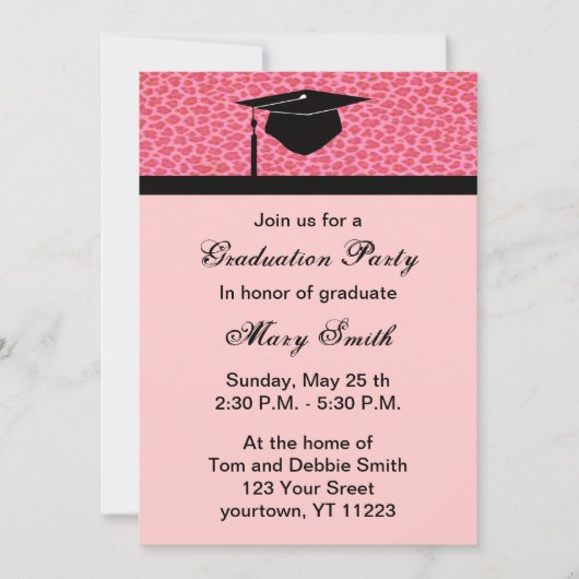 Uitnodiging Monogram Roze Leopard Graduation Party (Voorkant)