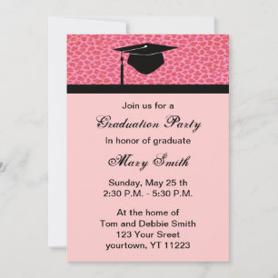 Uitnodiging Monogram Roze Leopard Graduation Party