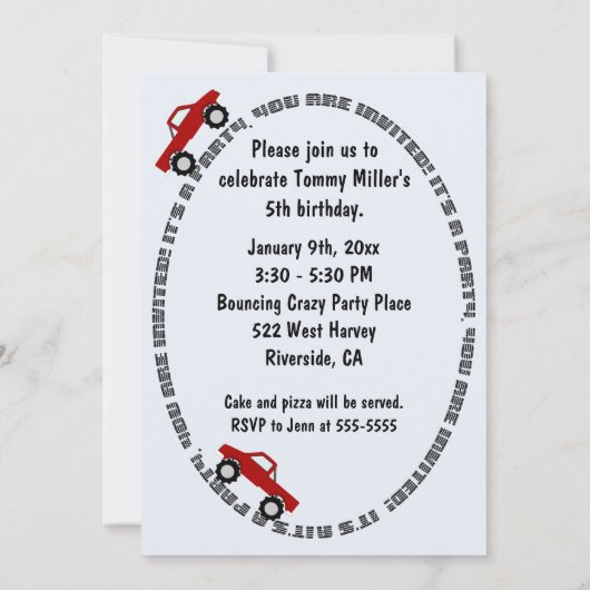 Uitnodiging Monster Truck Party (Achterkant)