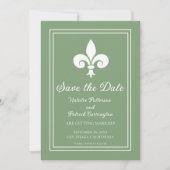 Uitnodiging Moss Green Fleur de Lis Save the Date (Voorkant)