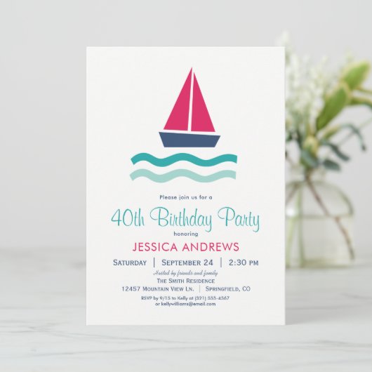 Uitnodiging nautische zeilboot verjaardagsfeest (Staand voorkant)
