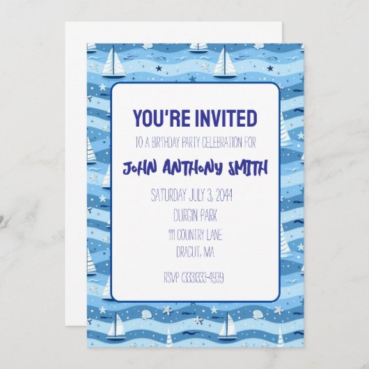 Uitnodiging nautische zeilboot verjaardagsfeest Ui (Voorkant / Achterkant)