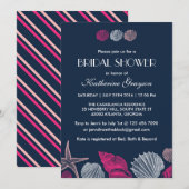 Uitnodiging 'Navy Blue Schelpen' voor zomerhuwelij (Voorkant / Achterkant)