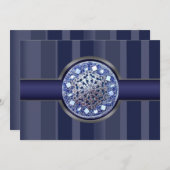 Uitnodiging Navy Blue Strepen Feest (Voorkant / Achterkant)