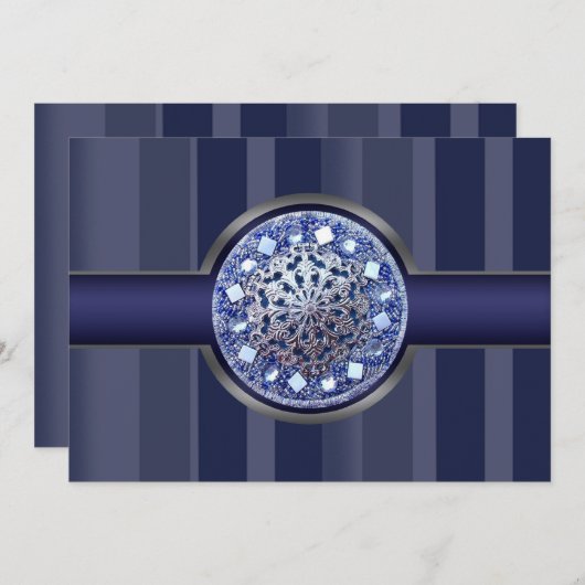 Uitnodiging Navy Blue Stripes (Voorkant / Achterkant)