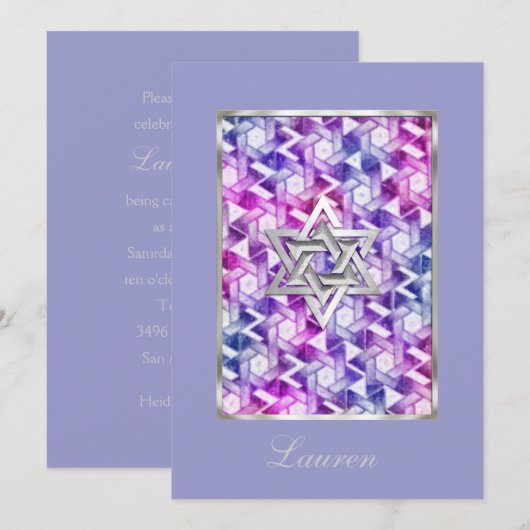Uitnodiging om de Mitzvah Star van David Damask te (Voorkant / Achterkant)
