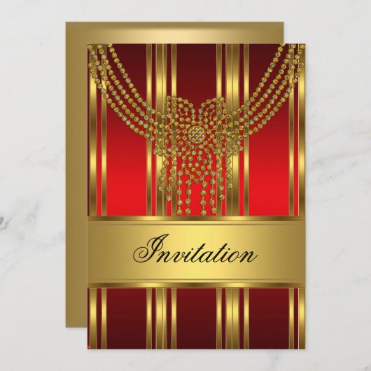 Uitnodiging om het even welke Partij Goud en Rood (Voorkant / Achterkant)