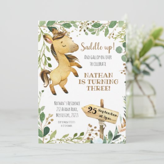 Uitnodiging om paarden op te zadelen (Staand voorkant)