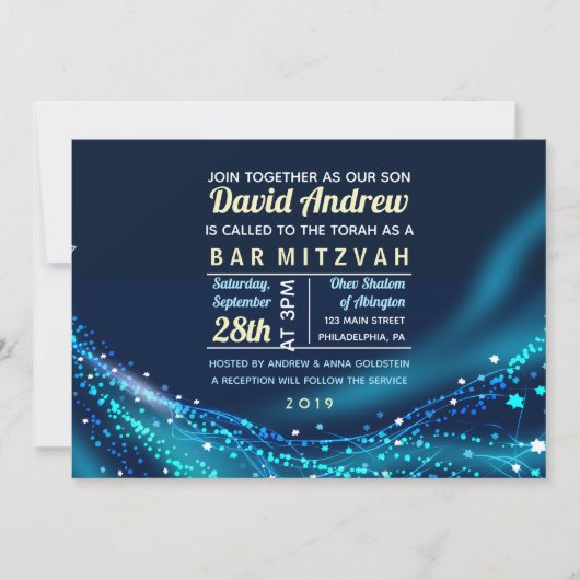 Uitnodiging om Stars Bar Bat Mitzvah te gloeien (Voorkant)