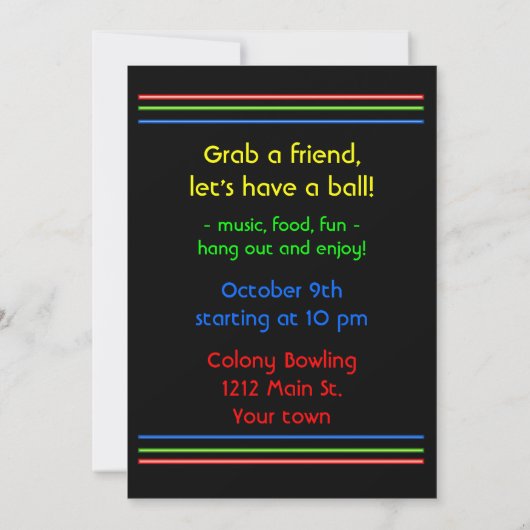 Uitnodiging om te gaan Night Bowling Neon Retro St (Achterkant)