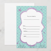 Uitnodiging Onder De Zee invullen in paars turquoi (Voorkant / Achterkant)