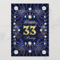 Uitnodiging op 33e verjaardagsdag met massa's juwe