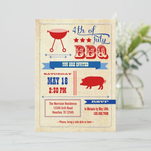 uitnodiging op 4 juli BBQ (Staand voorkant)