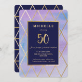 Uitnodiging op 50e verjaardag - Gold, legant, vijf (Voorkant / Achterkant)