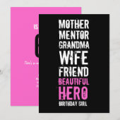 Uitnodiging op 60e verjaardag - Mam Beauful Hero (Voorkant / Achterkant)