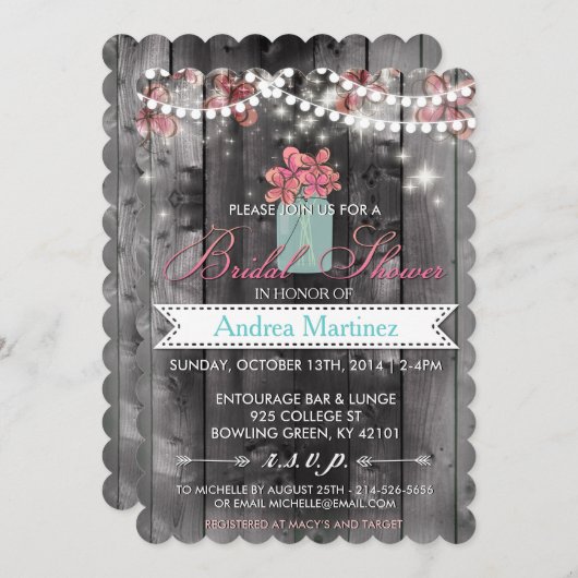 Uitnodiging op uitnodiging van Rustic Mason Jar Br (Voorkant / Achterkant)