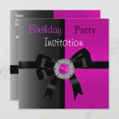 Uitnodiging op zaterdag Zwarte Helderroze juwelen (Voorkant / Achterkant)