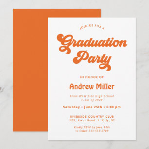 Uitnodiging Oranje Groovy Retro Graduy Party
