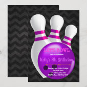 Uitnodiging paarse bowlingfeest (Voorkant / Achterkant)